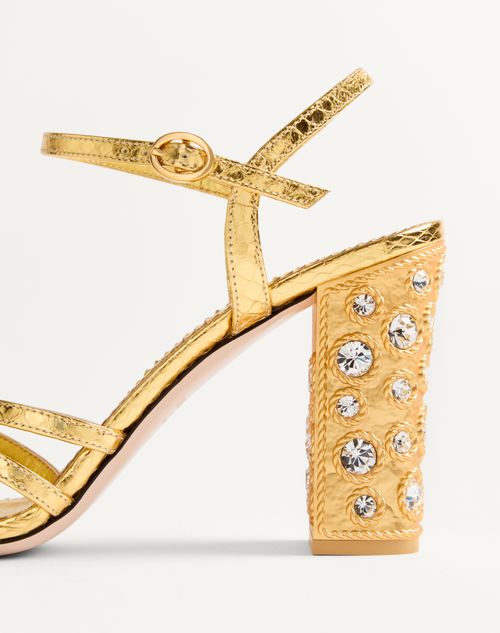 Valentino Garavani - Preshoes Sandal In Laminated Ayers With Crystals 90mm - Antique Gold/crystal - Woman - Sandals